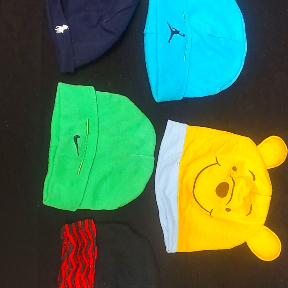 5 one size baby newborn beanies Jordan ralph lauren nike